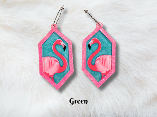 Neon Pink Flamingo Statement Earrings - Painted Raina