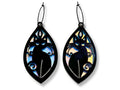 Black and iridescent acrylic cat statement earrings with gothic stained glass inspired design