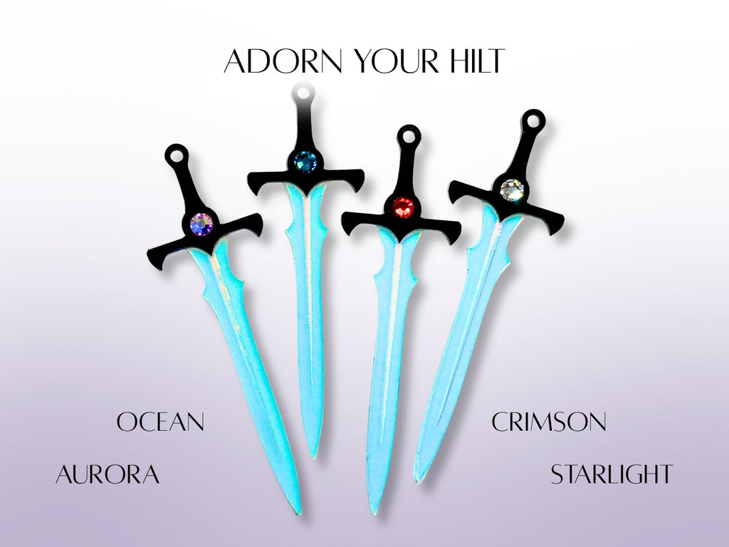 Original sword earrings shown with four crystal color options
