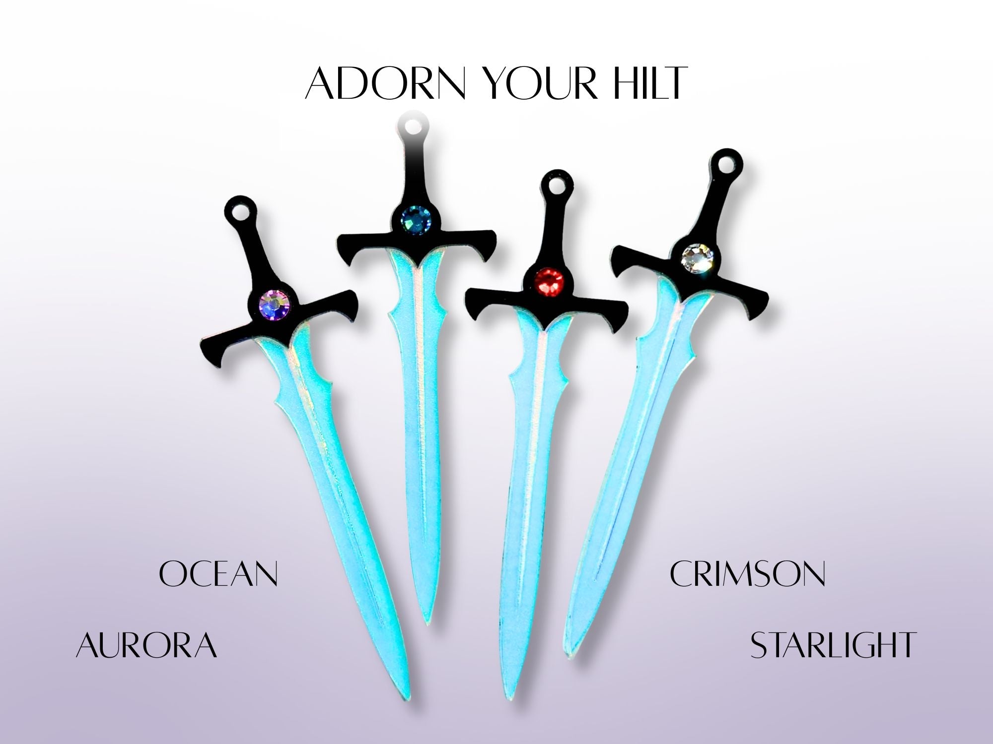Original sword earrings shown with four crystal color options
