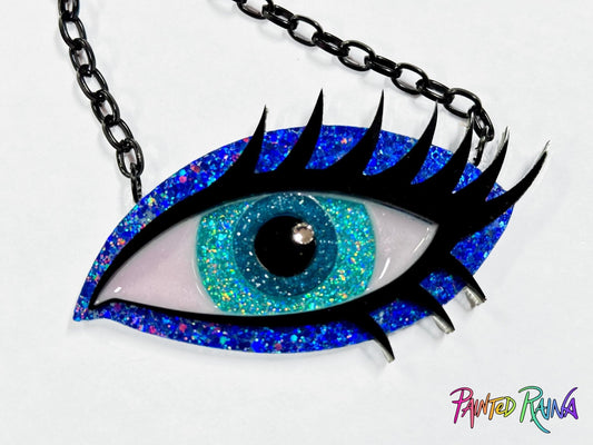 Ocean Girl Eye Necklace - Blue, Turquoise & Teal - Painted Raina