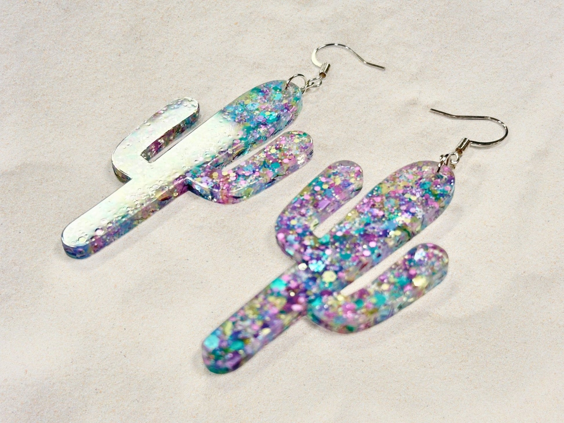 Pastel Glitter Cactus Earrings - Painted Raina