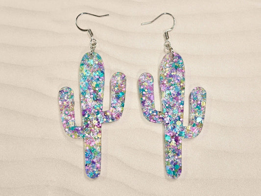 Pastel Glitter Cactus Earrings - Painted Raina