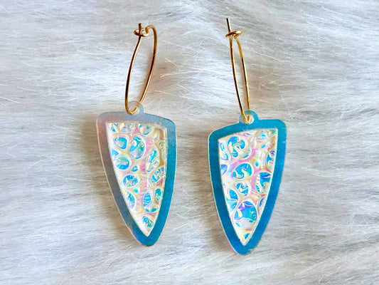Prism Shield Earrings – Dragon Pearl Dichrolam & Iridescent Frosted Acrylic - Painted Raina