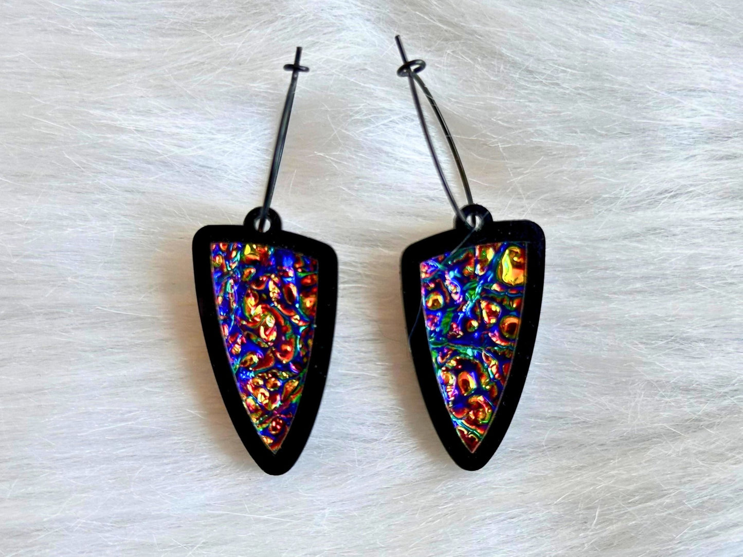 Prism Shield Earrings – Dragontastic Dichrolam & Black Acrylic - Painted Raina