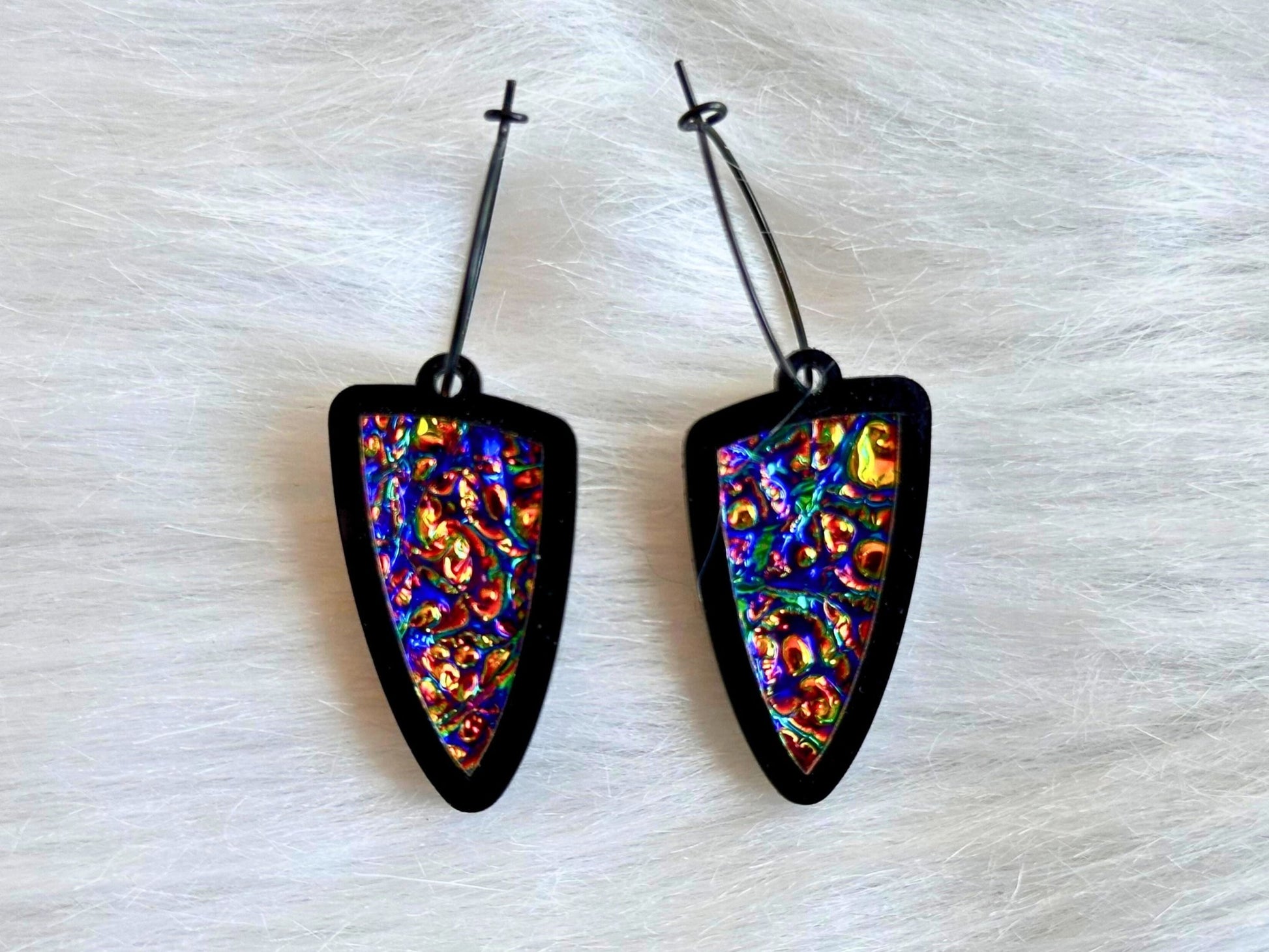 Prism Shield Earrings – Dragontastic Dichrolam & Black Acrylic - Painted Raina