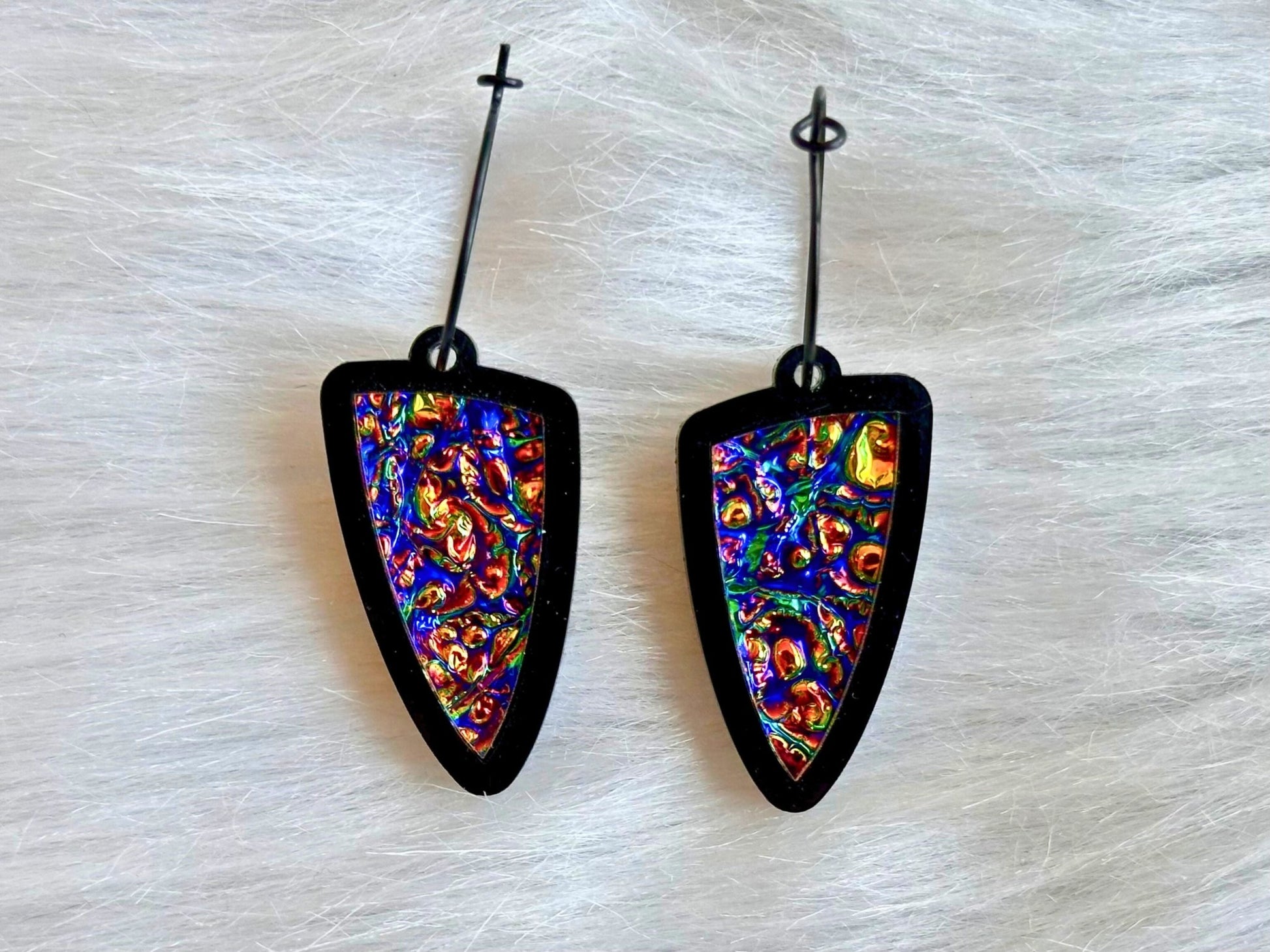 Prism Shield Earrings – Dragontastic Dichrolam & Black Acrylic - Painted Raina