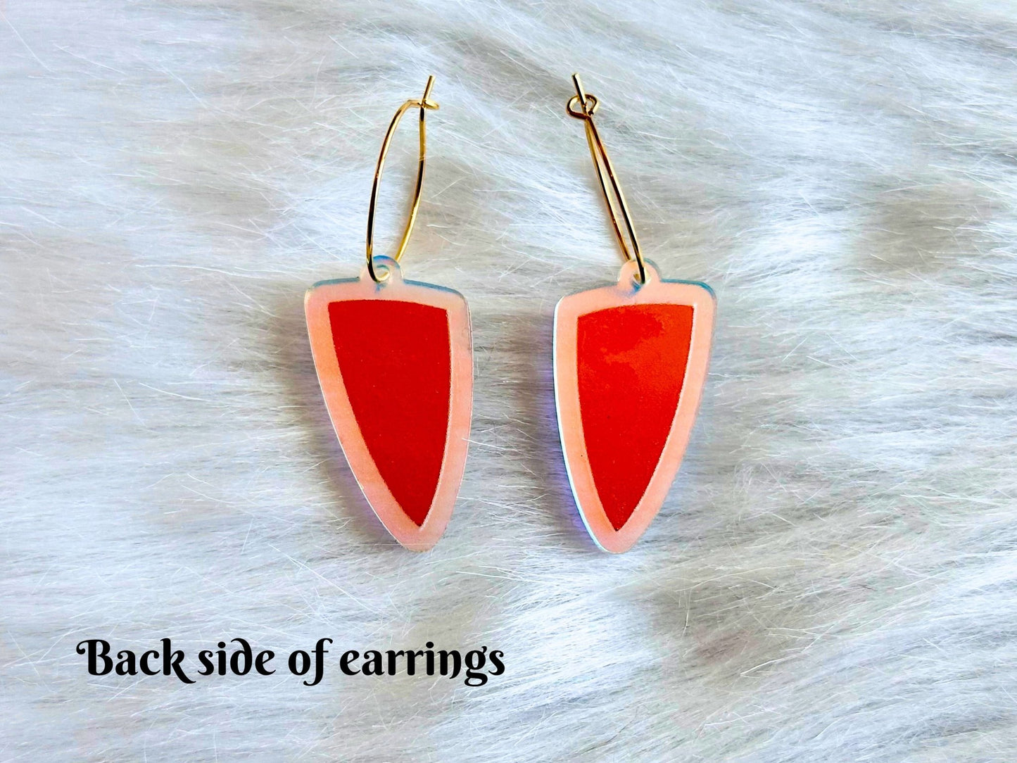 Prism Shield Earrings – Titanium Burl Dichrolam & Iridescent Frosted Acrylic - Painted Raina