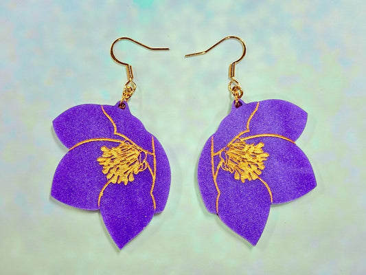 Purple Hellebore Flower Earrings - Painted Raina