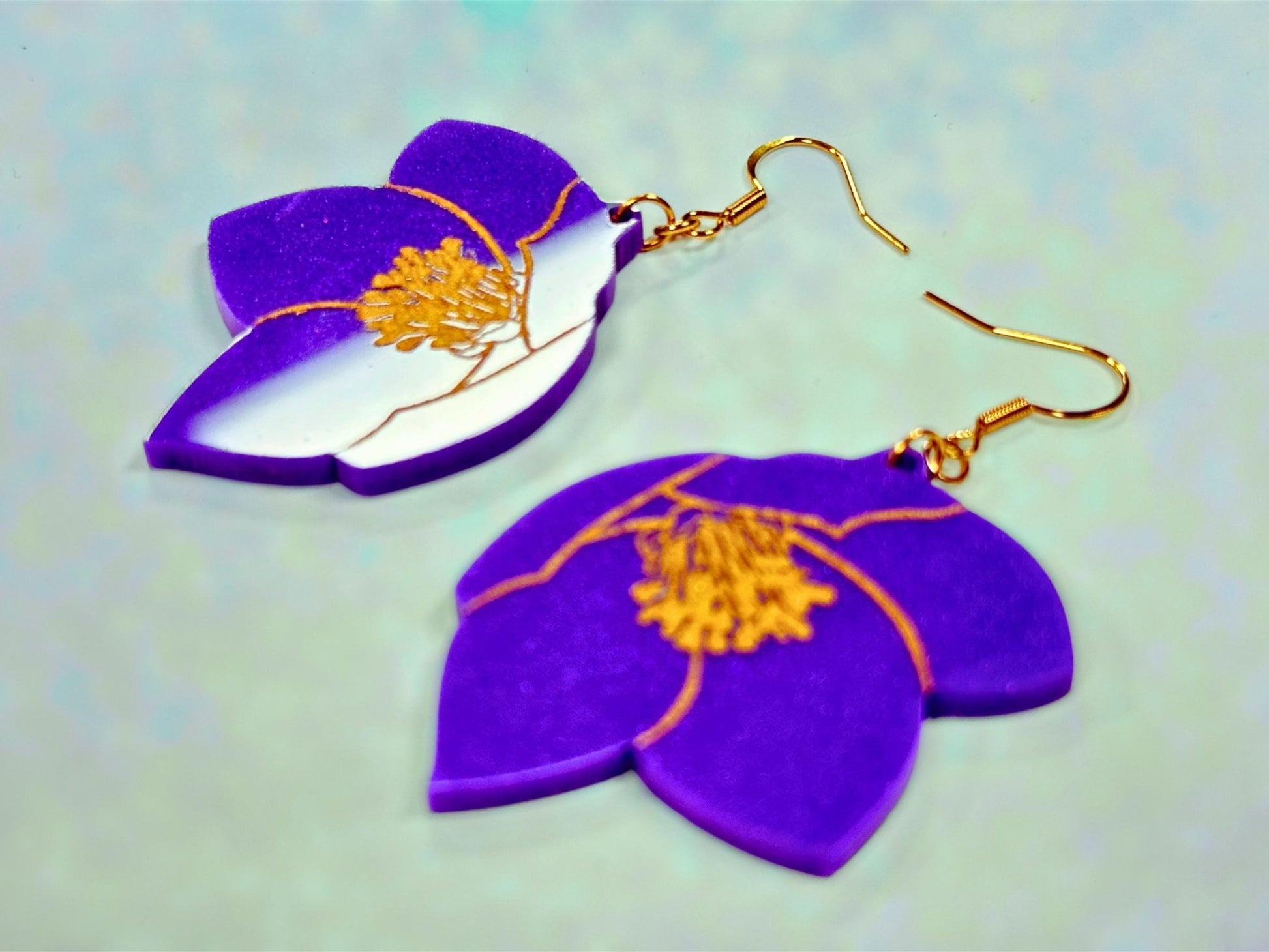 Purple Hellebore Flower Earrings - Painted Raina