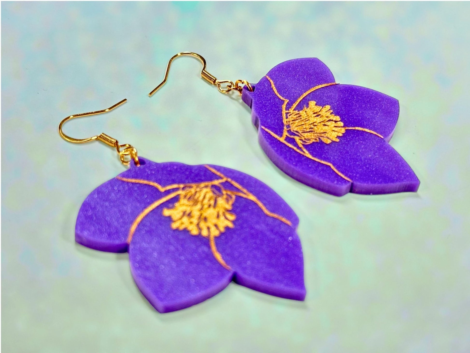 Purple Hellebore Flower Earrings - Painted Raina