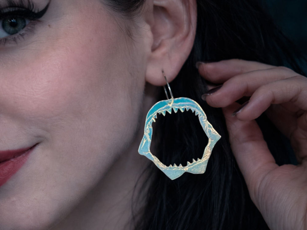 Shark Jaw Dangle Earrings | Iridescent Glow