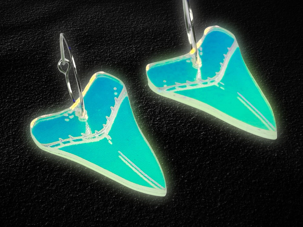 Shark Tooth Dangle Earrings | Iridescent Glow