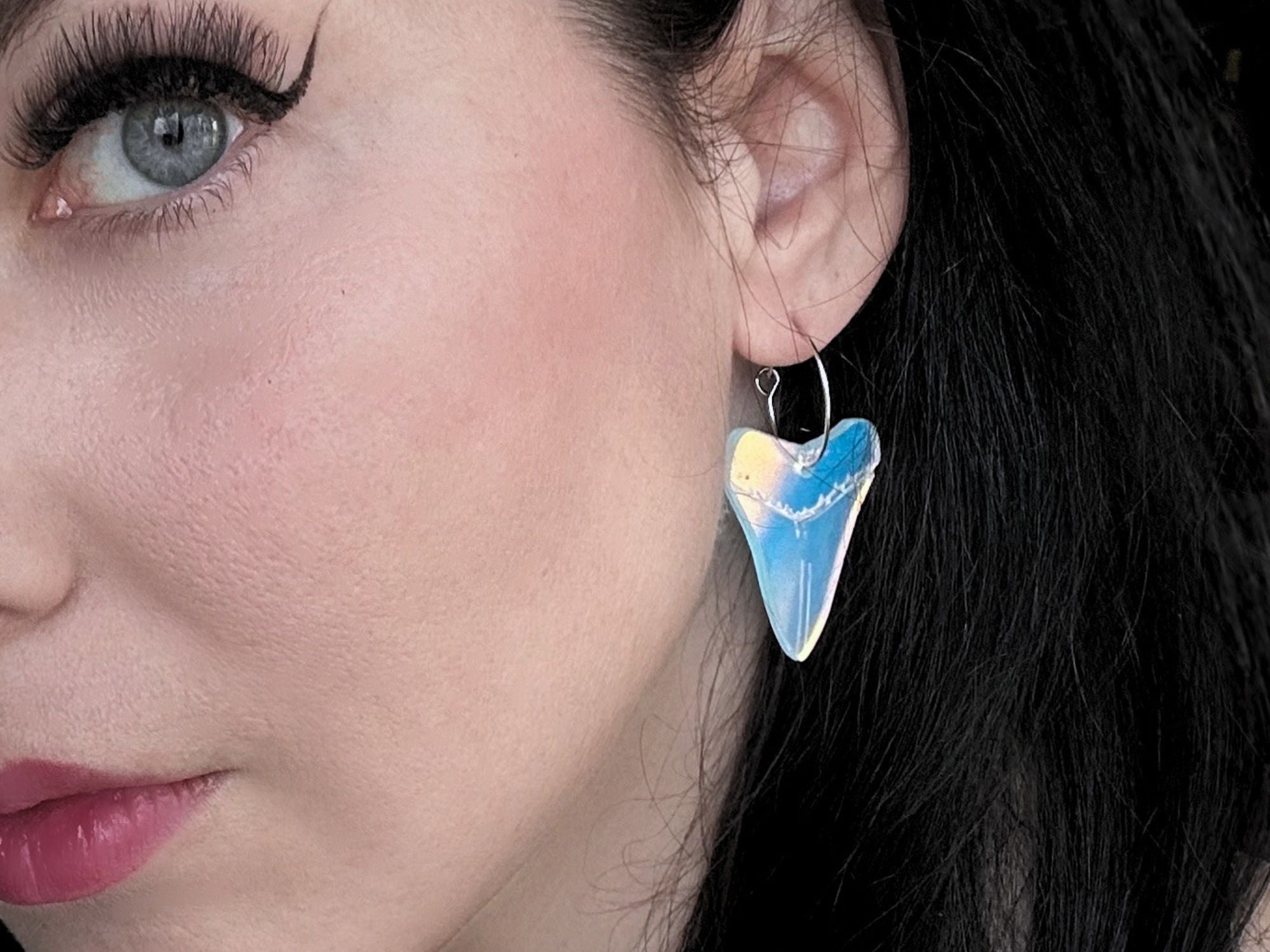 Shark Tooth Dangle Earrings | Iridescent Glow