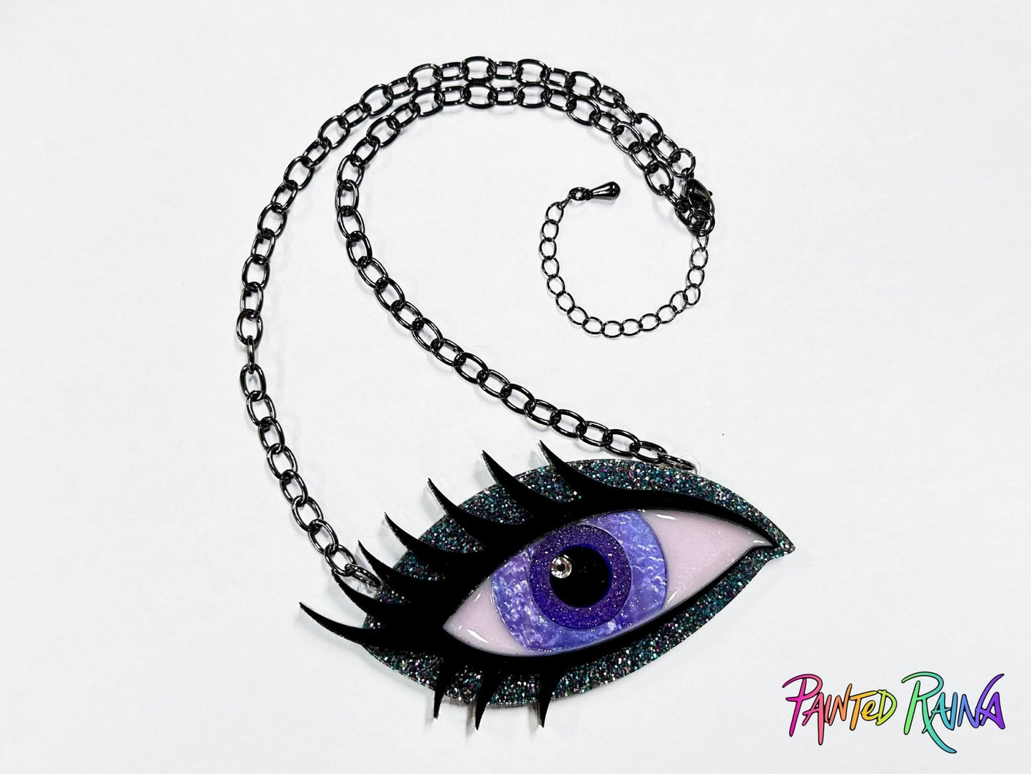 Stormy Girl Eye Necklace - Purple and Gray Design - Painted Raina