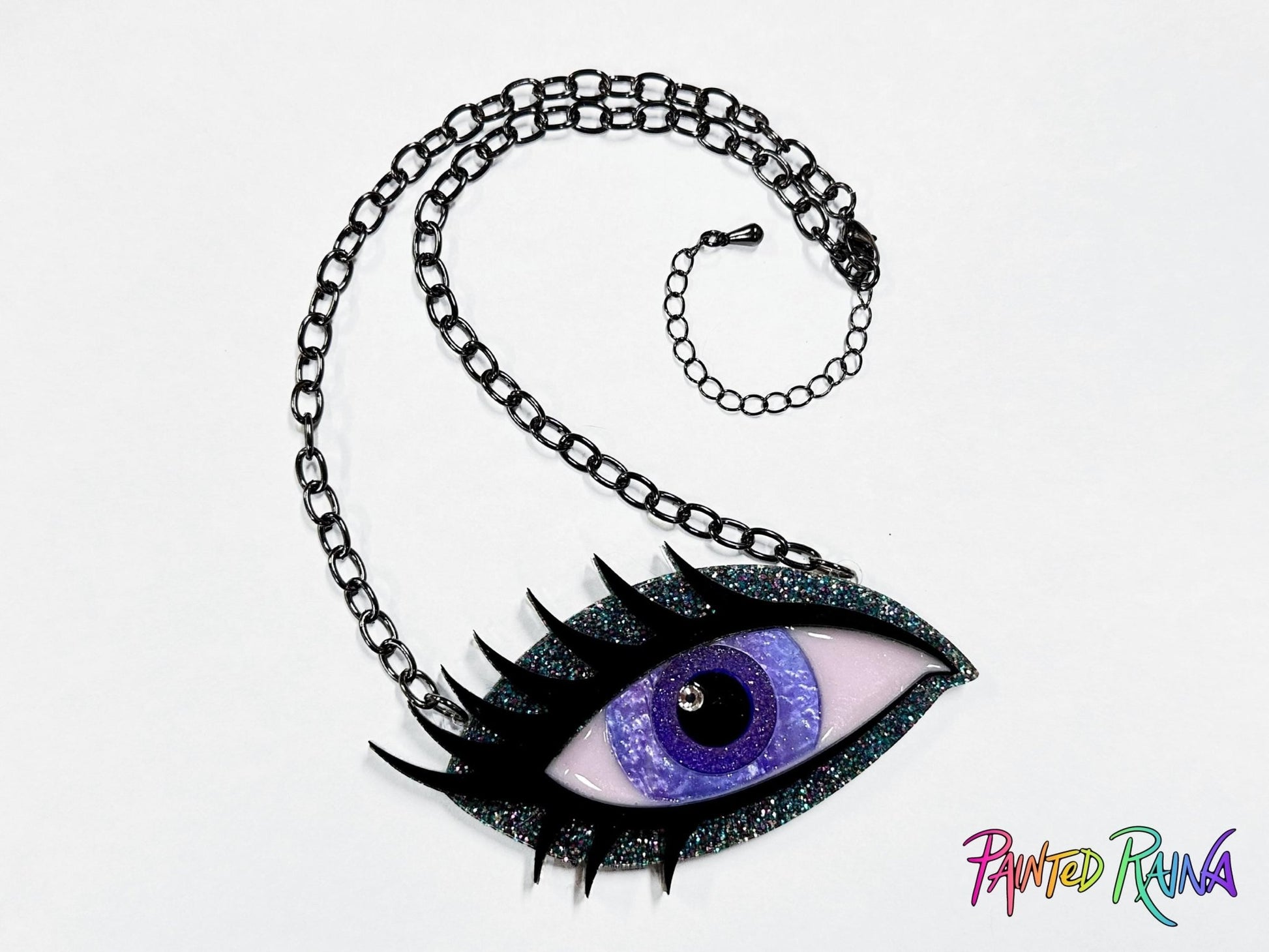 Stormy Girl Eye Necklace - Purple and Gray Design - Painted Raina