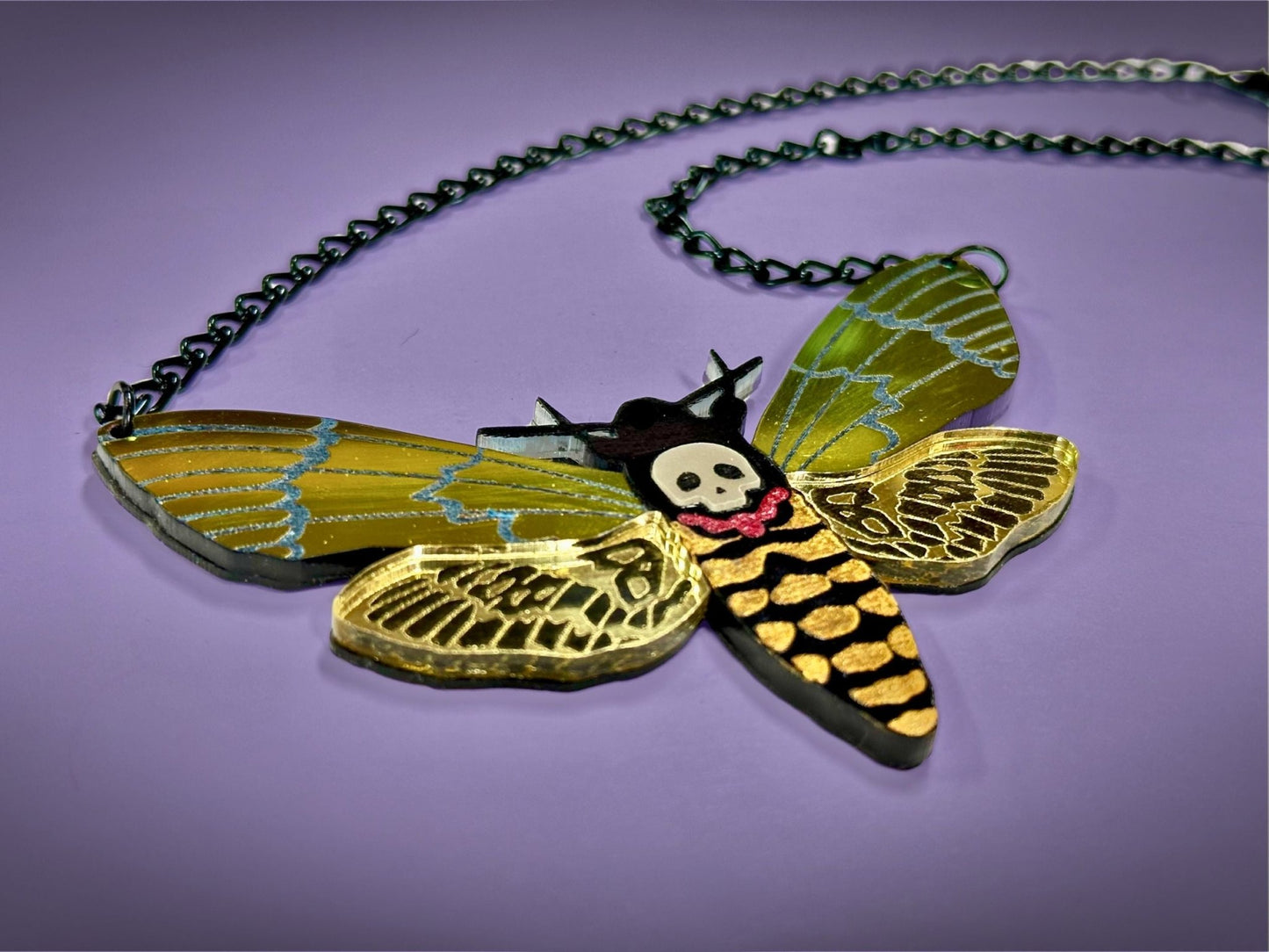 Stunning Deaths Head Moth Necklace - Painted Raina