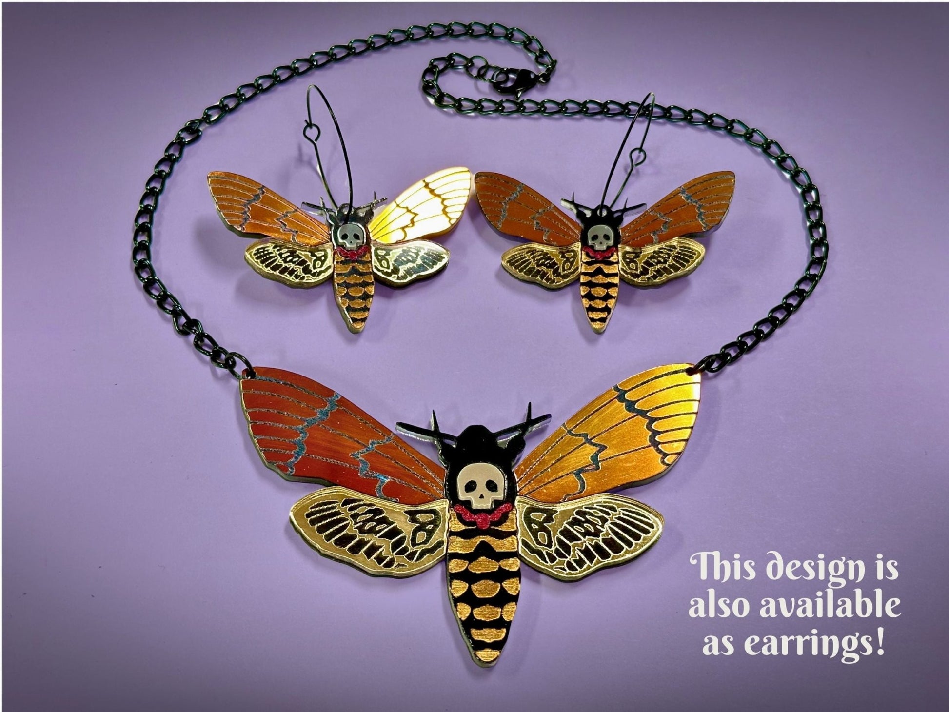 Stunning Deaths Head Moth Necklace - Painted Raina