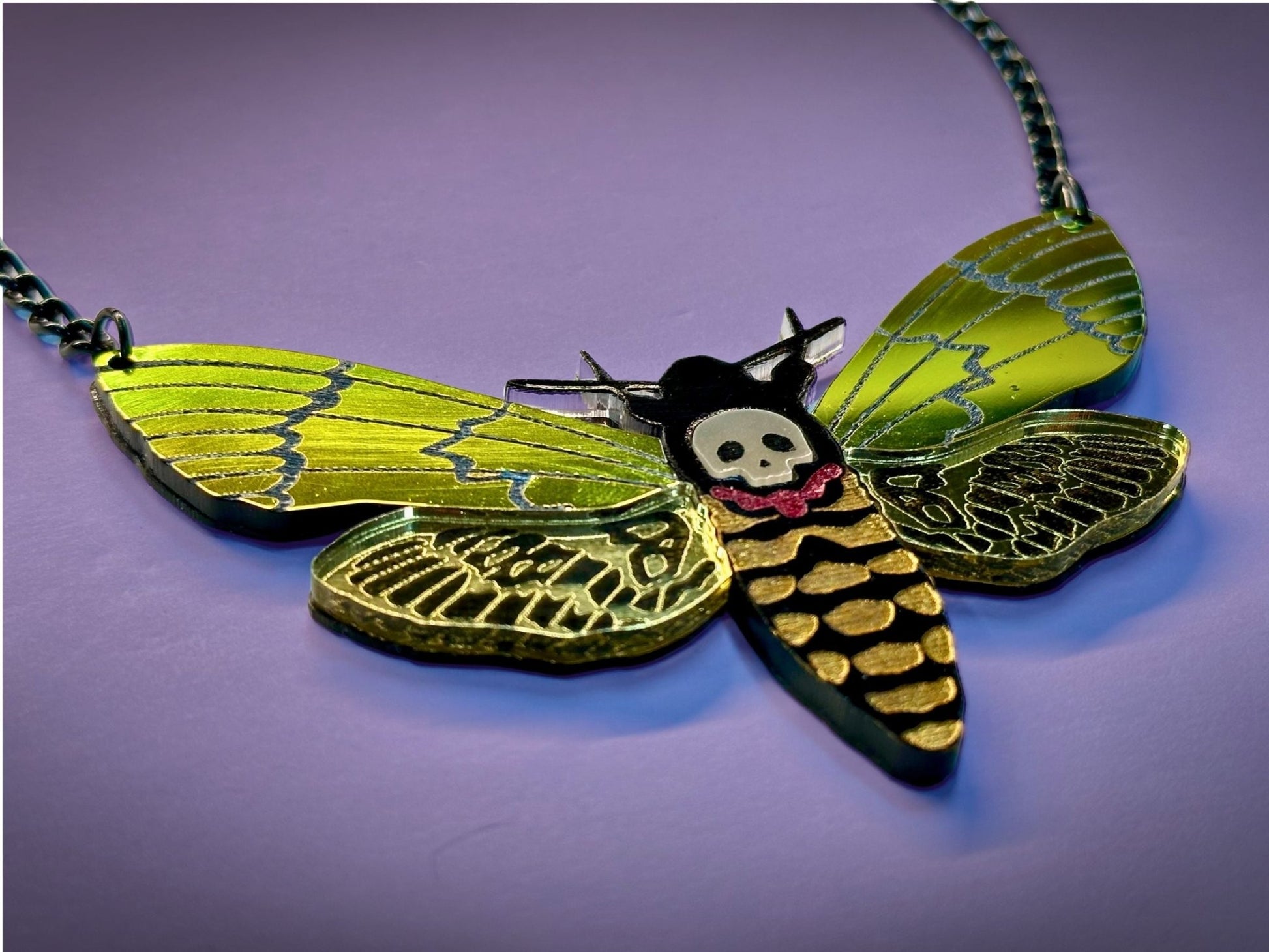 Stunning Deaths Head Moth Necklace - Painted Raina