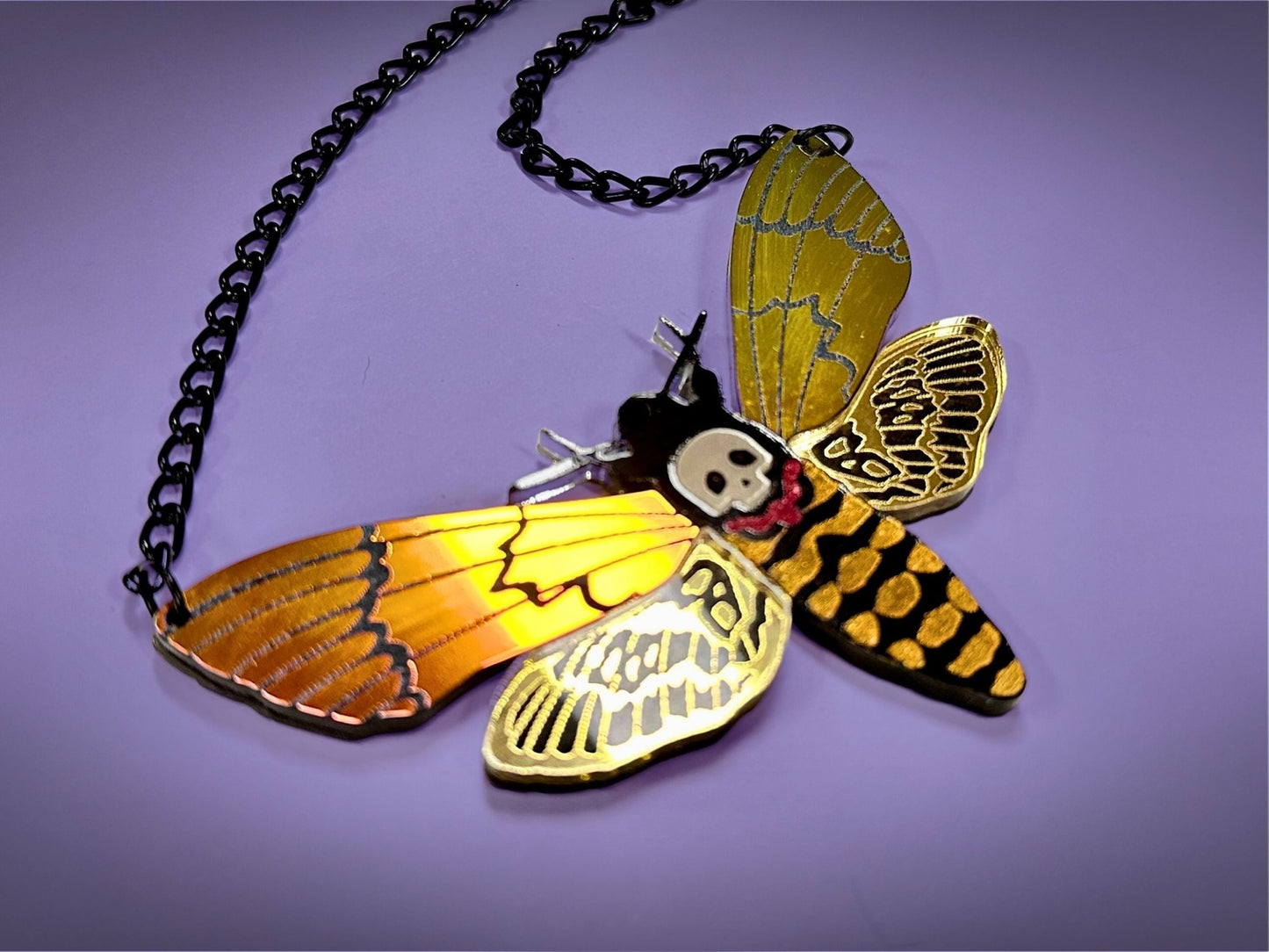 Stunning Deaths Head Moth Necklace - Painted Raina