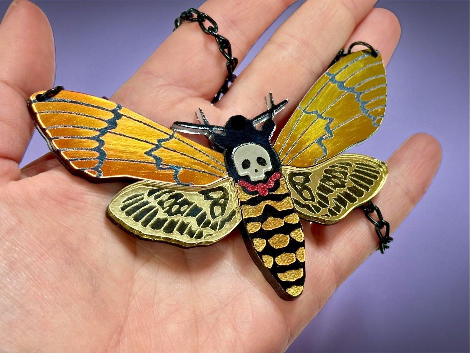 Stunning Deaths Head Moth Necklace - Painted Raina