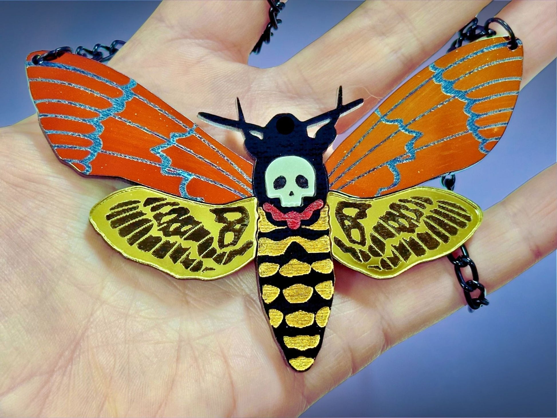 Stunning Deaths Head Moth Necklace - Painted Raina