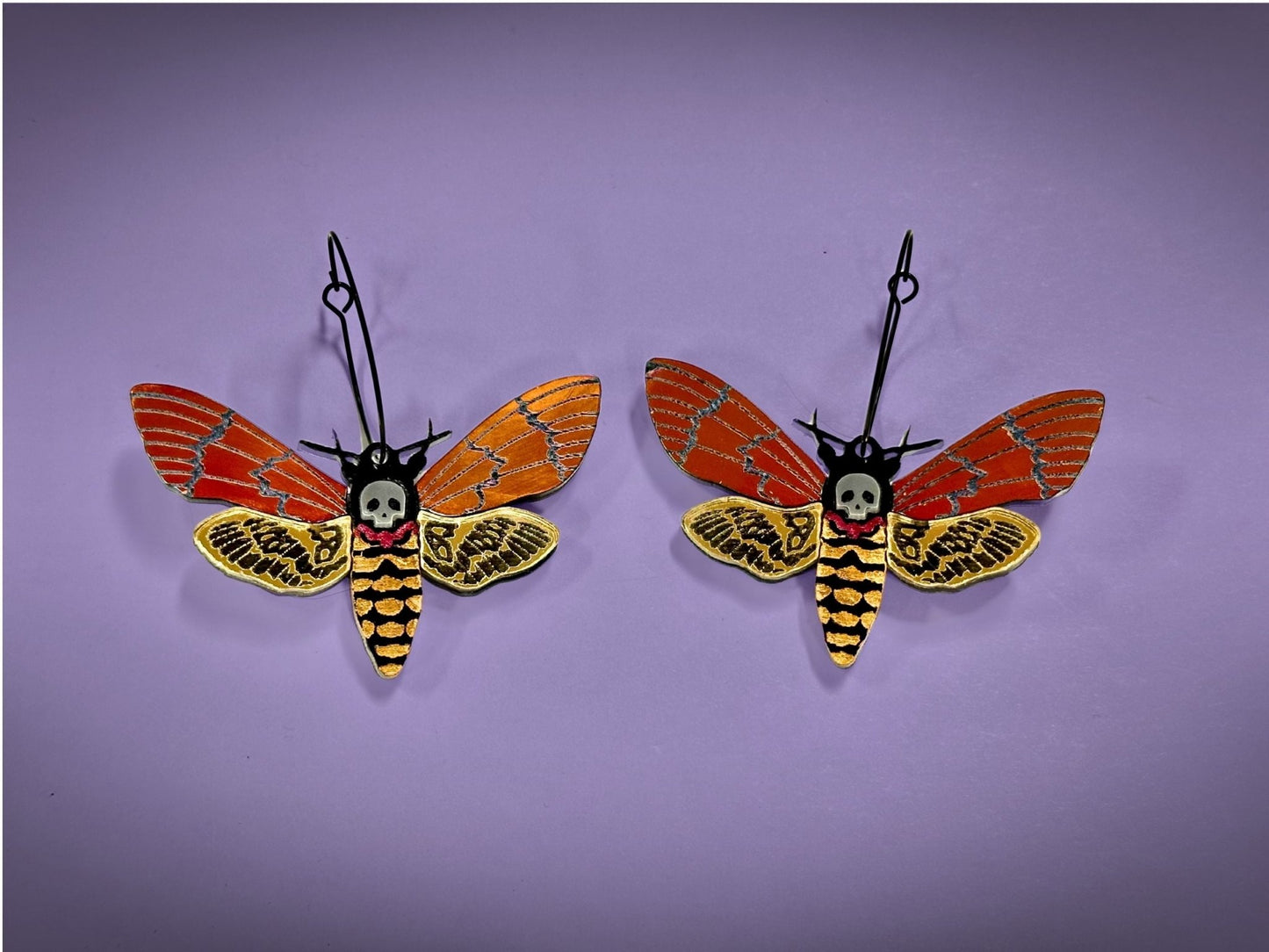 Stunning Layered Deaths Head Moth Earrings - Painted Raina