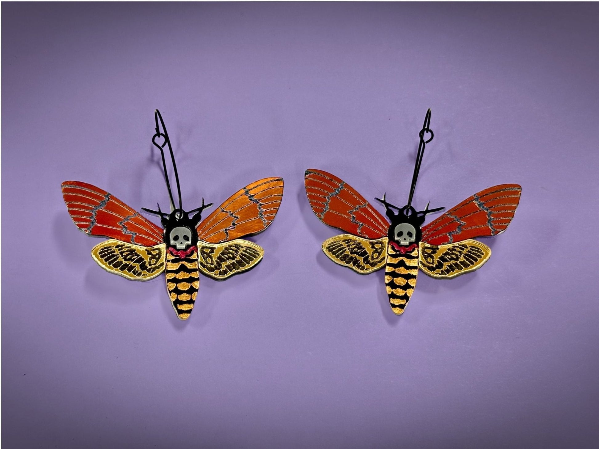 Stunning Layered Deaths Head Moth Earrings - Painted Raina