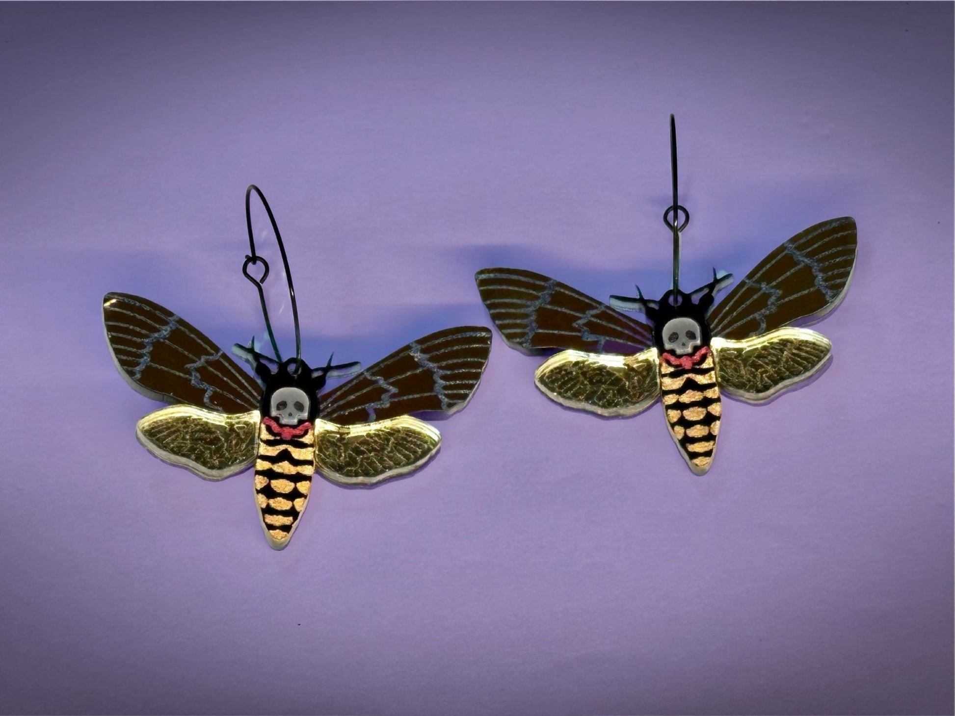 Stunning Layered Deaths Head Moth Earrings - Painted Raina