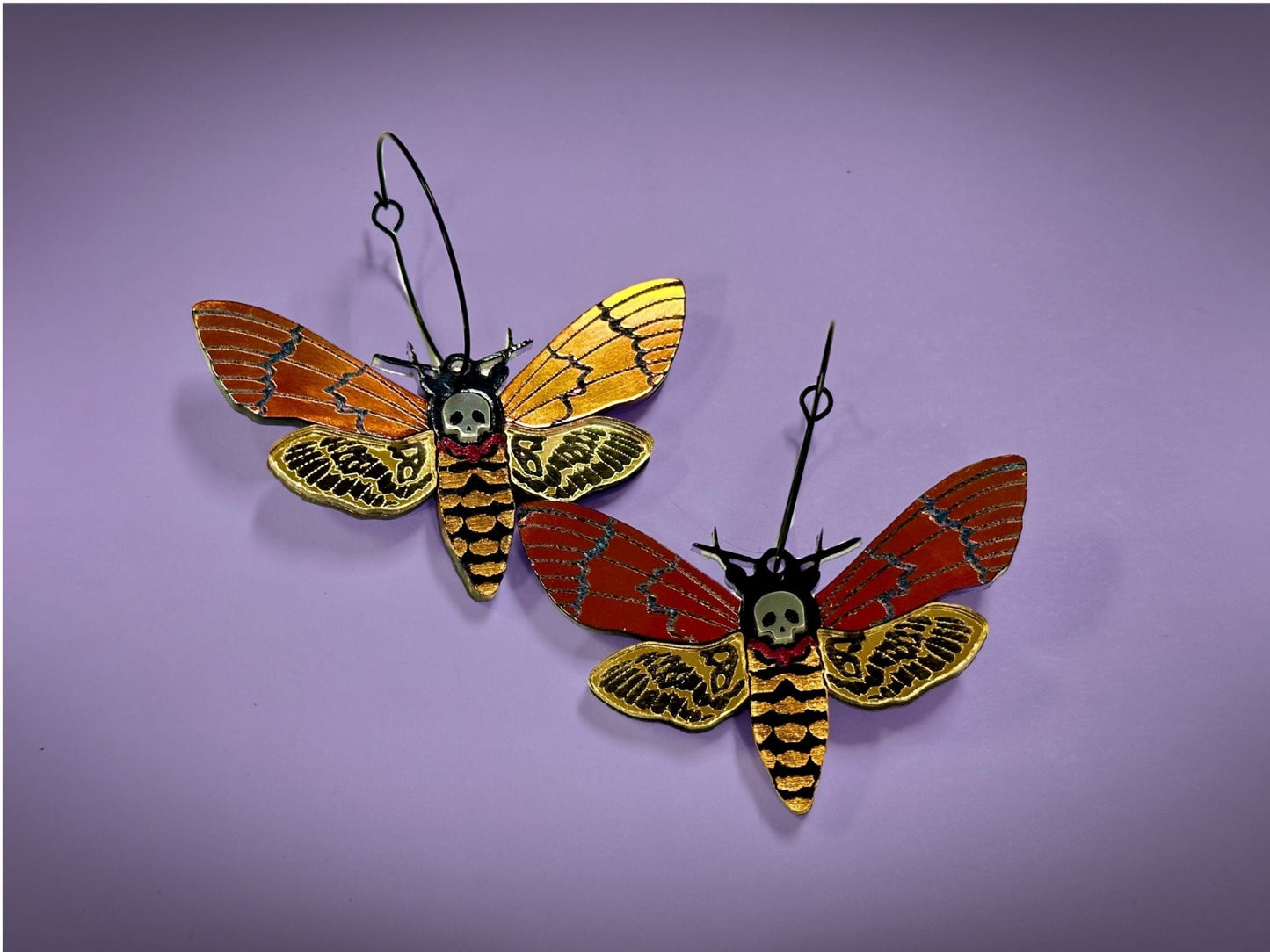 Stunning Layered Deaths Head Moth Earrings - Painted Raina