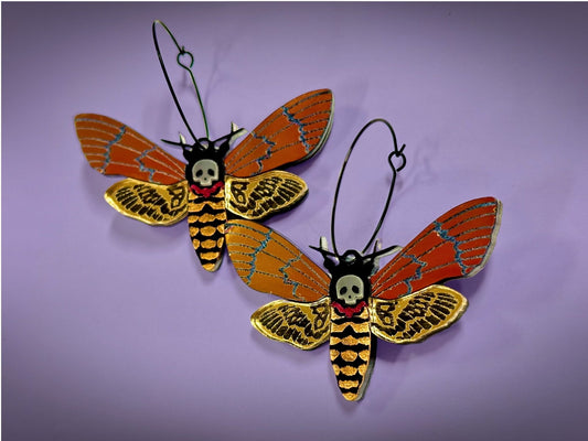 Stunning Layered Deaths Head Moth Earrings - Painted Raina