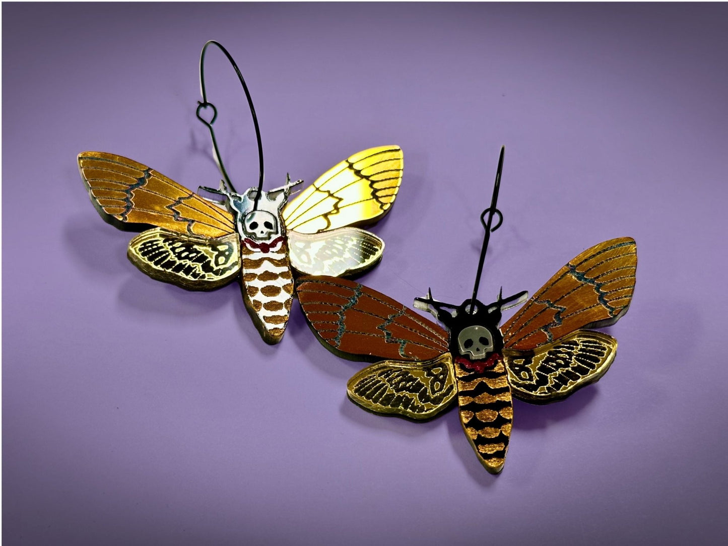 Stunning Layered Deaths Head Moth Earrings - Painted Raina