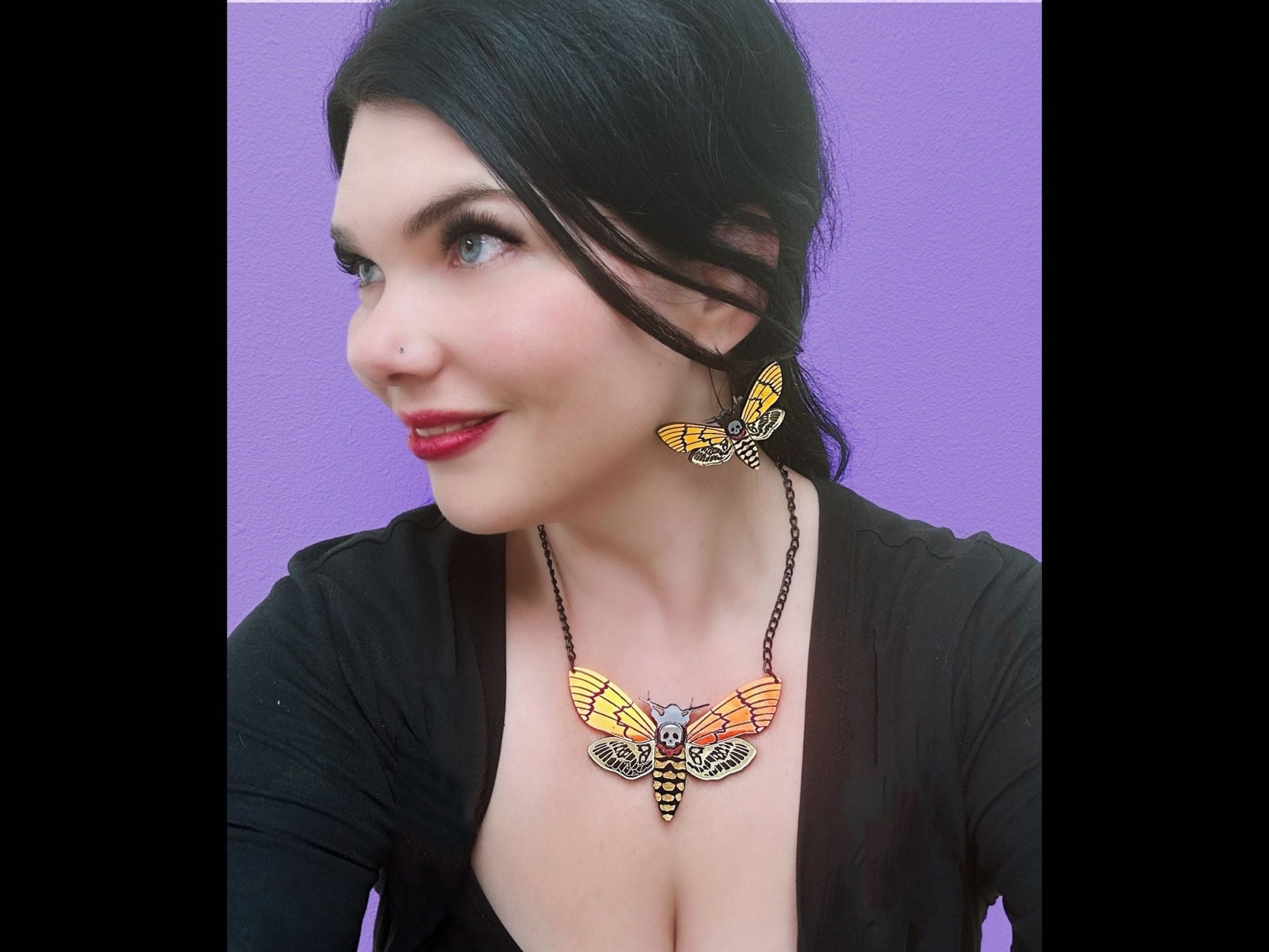 Stunning Layered Deaths Head Moth Earrings - Painted Raina