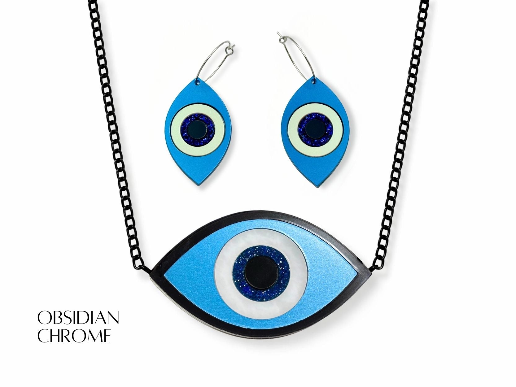 evil eye jewelry set variation metallic acrylic finishes statement set blue white black