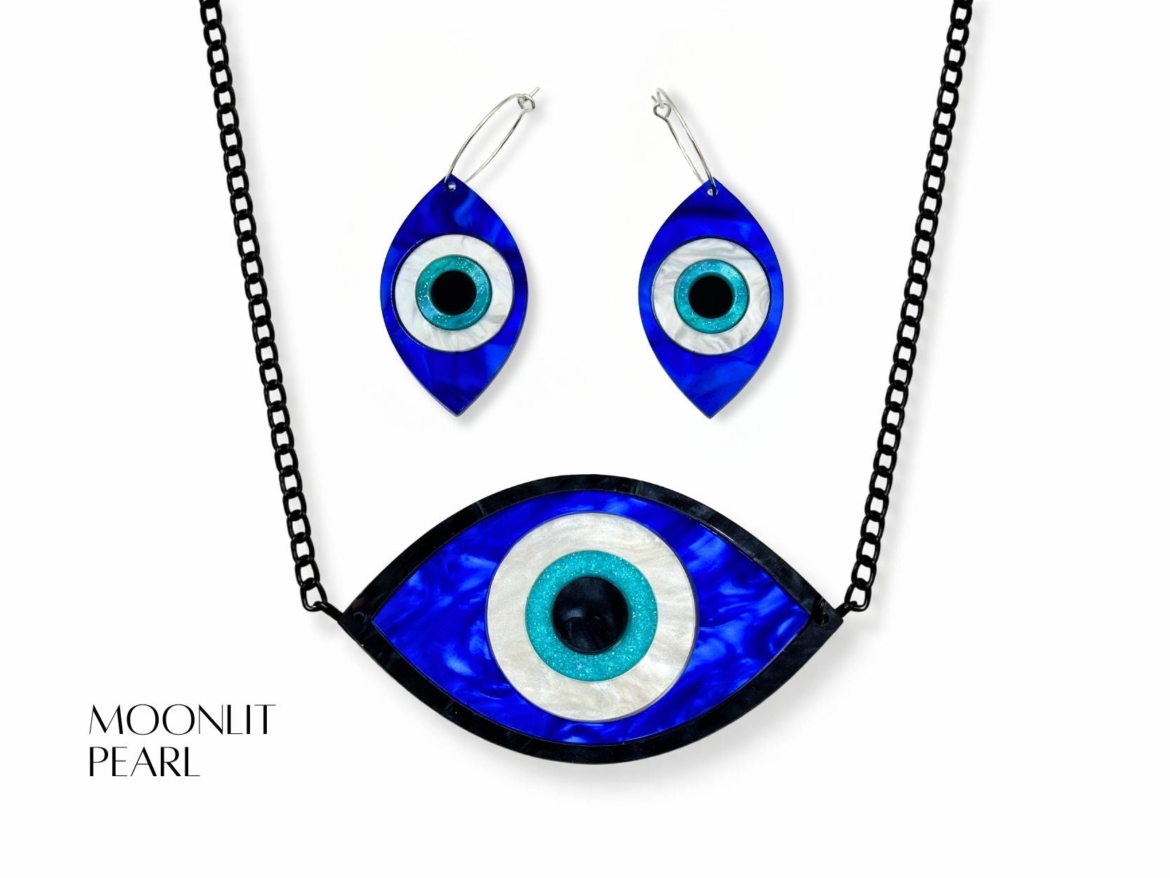 evil eye jewelry set variation pearl acrylic finishes statement set blue white black