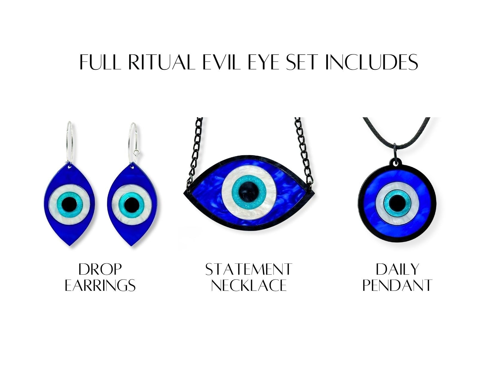 layered acrylic evil eye full set dimensional statement jewelry complete talisman collection blue white black