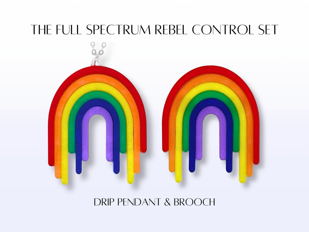 Product card showing Full Spectrum Rebel Control Set with matching pendant and brooch