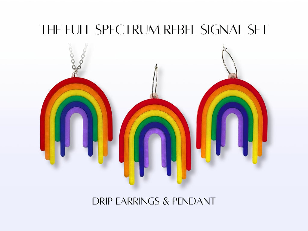 Product card showing Full Spectrum Rebel Signal Set with matching earrings and pendant