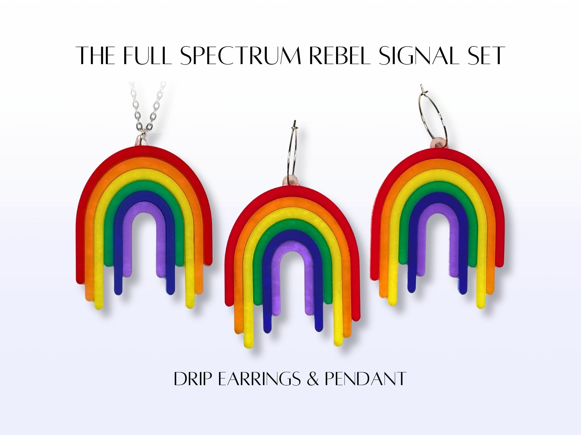 Product card showing Full Spectrum Rebel Signal Set with matching earrings and pendant
