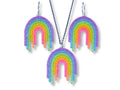 Full Spectrum Rebel Signal Set in Rainbow Rave glitter acrylic featuring rainbow drip pendant and matching earrings on white background.