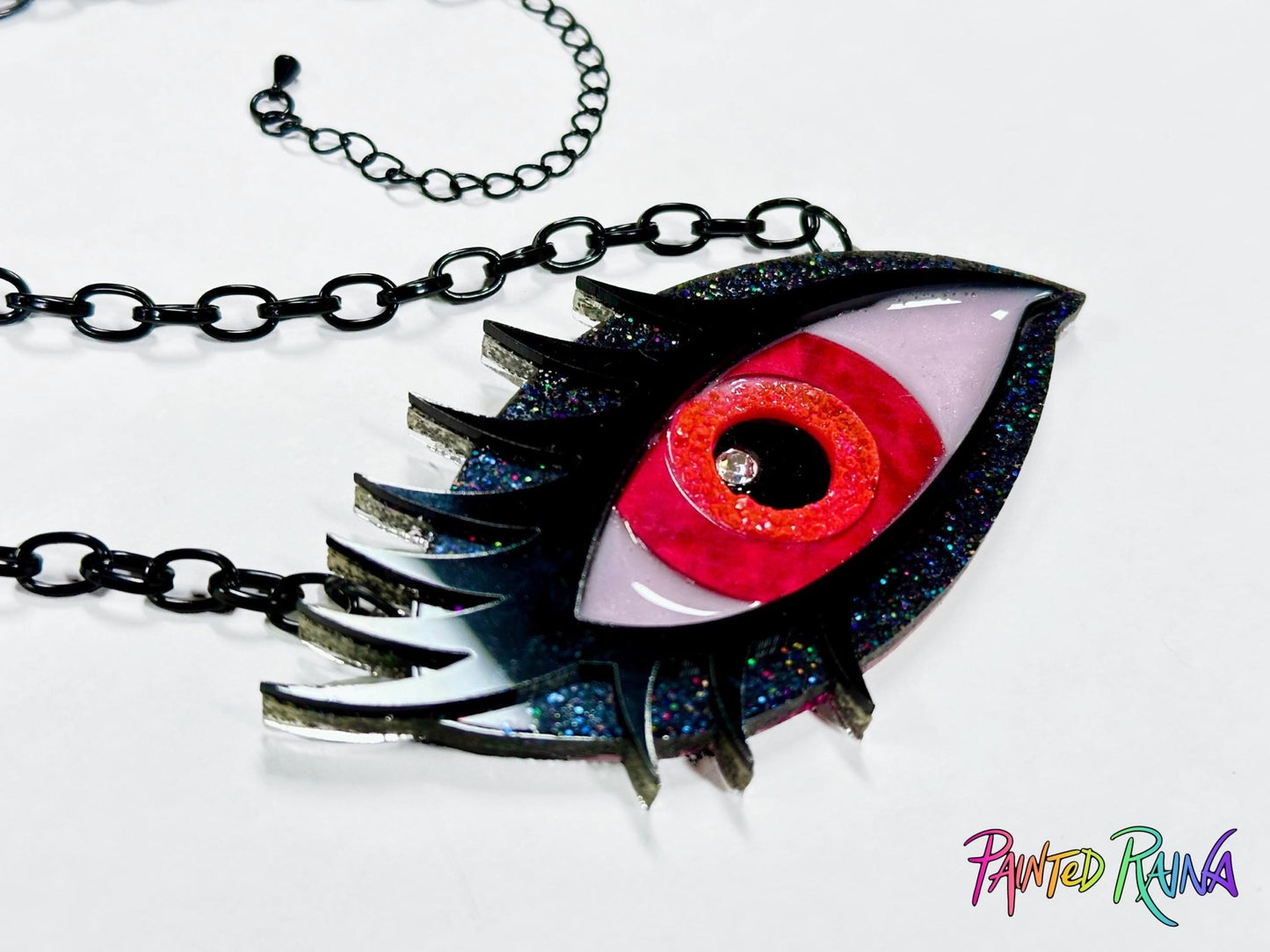 Vampire Eye Necklace - Red and Black Rainbow - Painted Raina