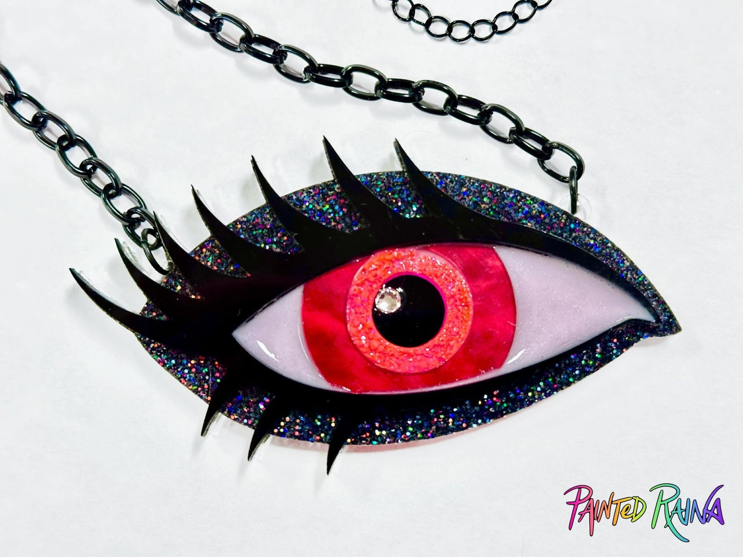 Vampire Eye Necklace - Red and Black Rainbow - Painted Raina