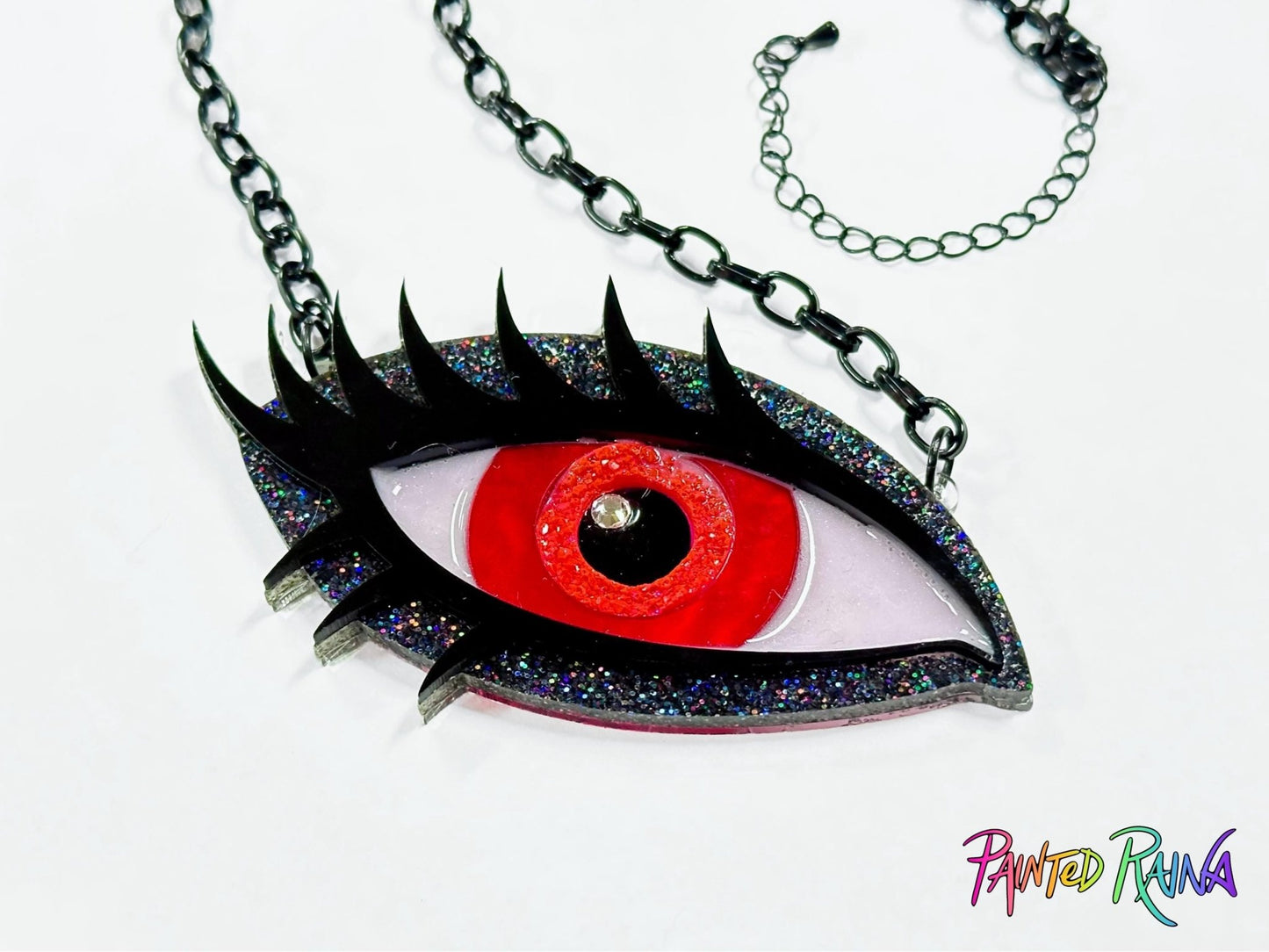 Vampire Eye Necklace - Red and Black Rainbow - Painted Raina