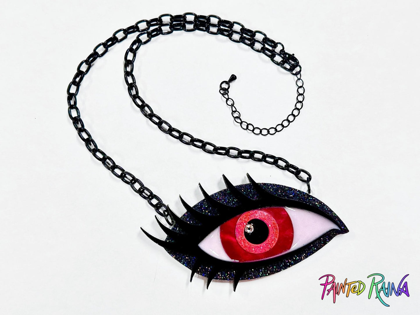 Vampire Eye Necklace - Red and Black Rainbow - Painted Raina