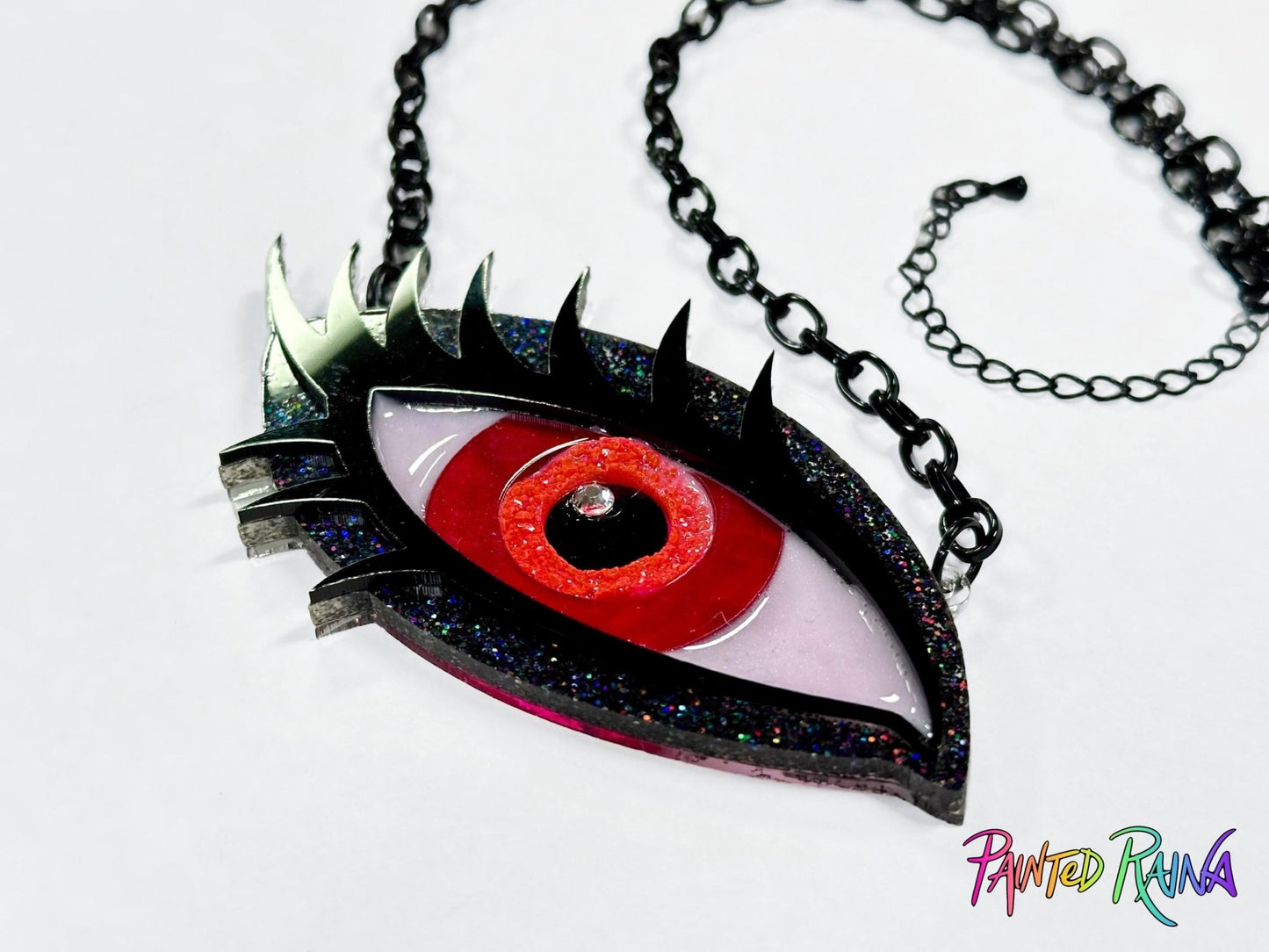 Vampire Eye Necklace - Red and Black Rainbow - Painted Raina