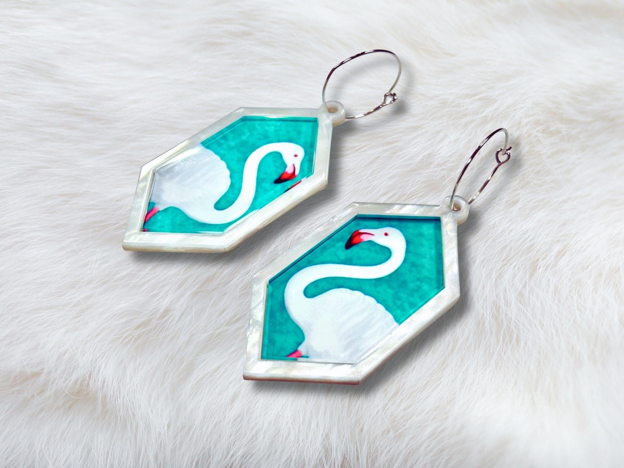 White Flamingo Statement Earrings - Painted Raina