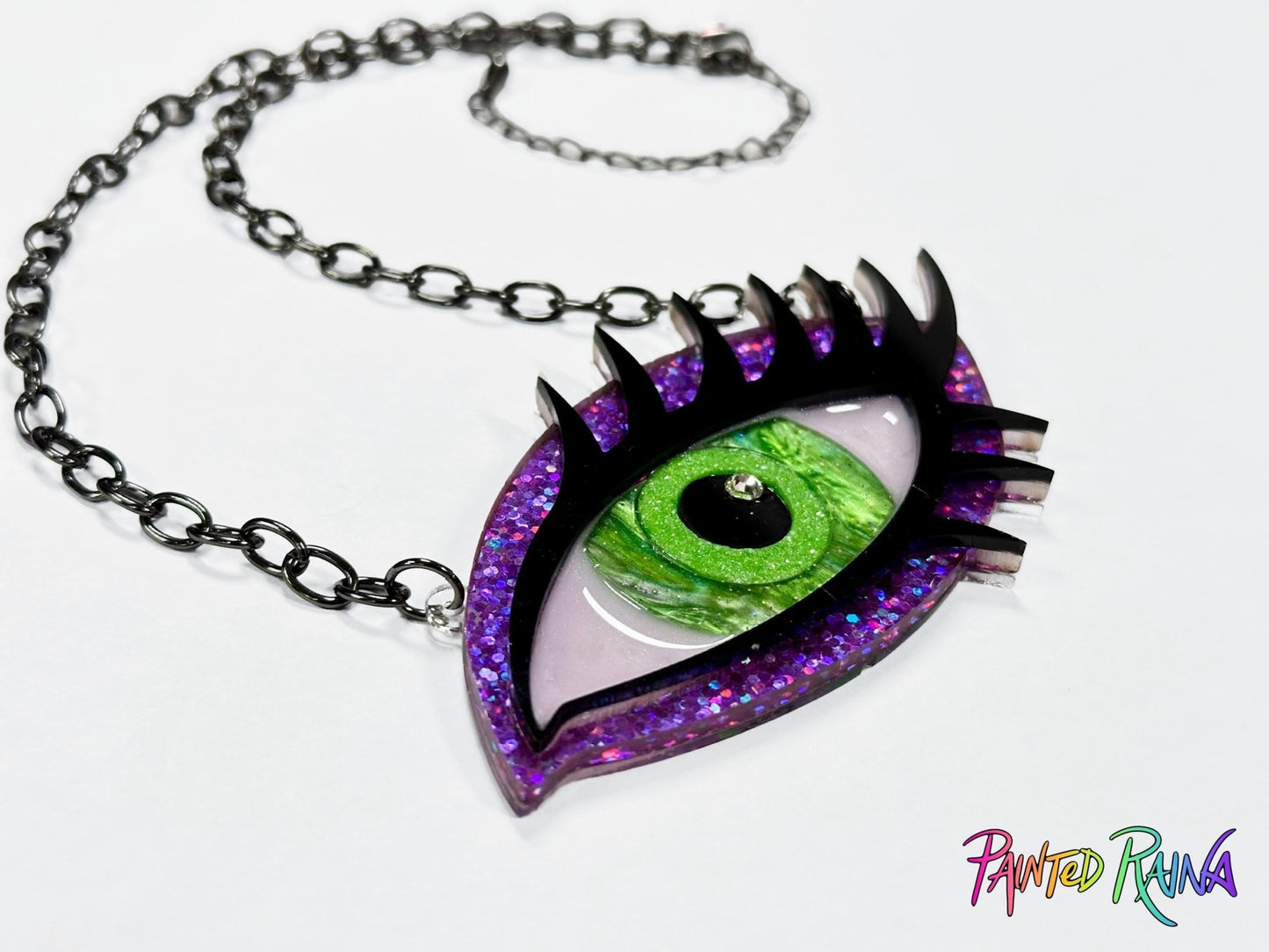 Wicked Witch Eye Necklace - Purple and Green - Painted Raina