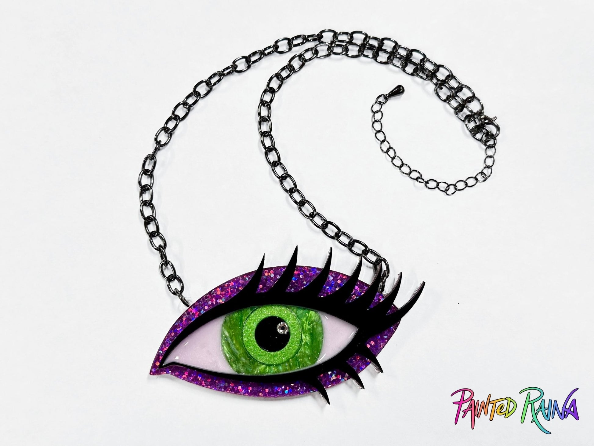 Wicked Witch Eye Necklace - Purple and Green - Painted Raina