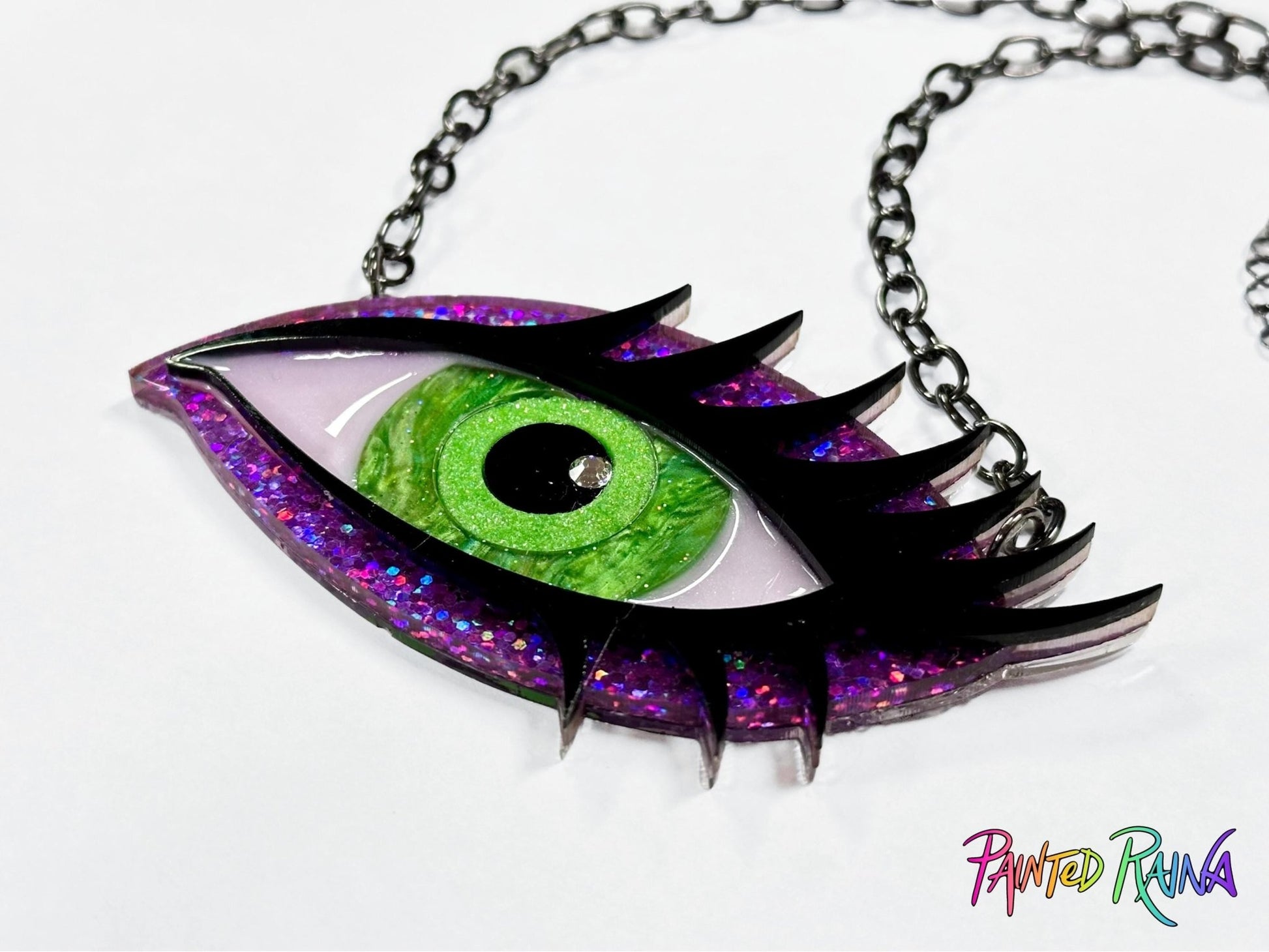 Wicked Witch Eye Necklace - Purple and Green - Painted Raina