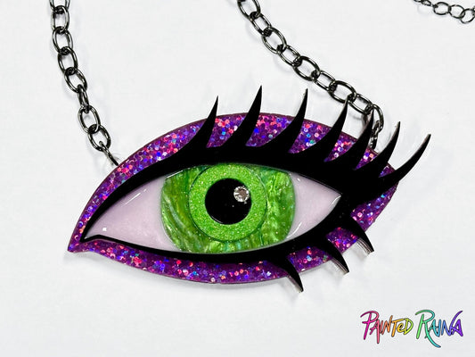 Wicked Witch Eye Necklace - Purple and Green - Painted Raina